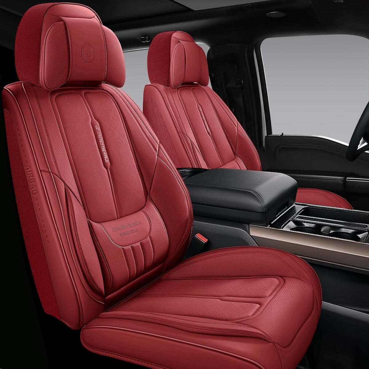 NS YOLO Universal Fit Premium Wine Red Leather 5-Seats Car Seat Covers