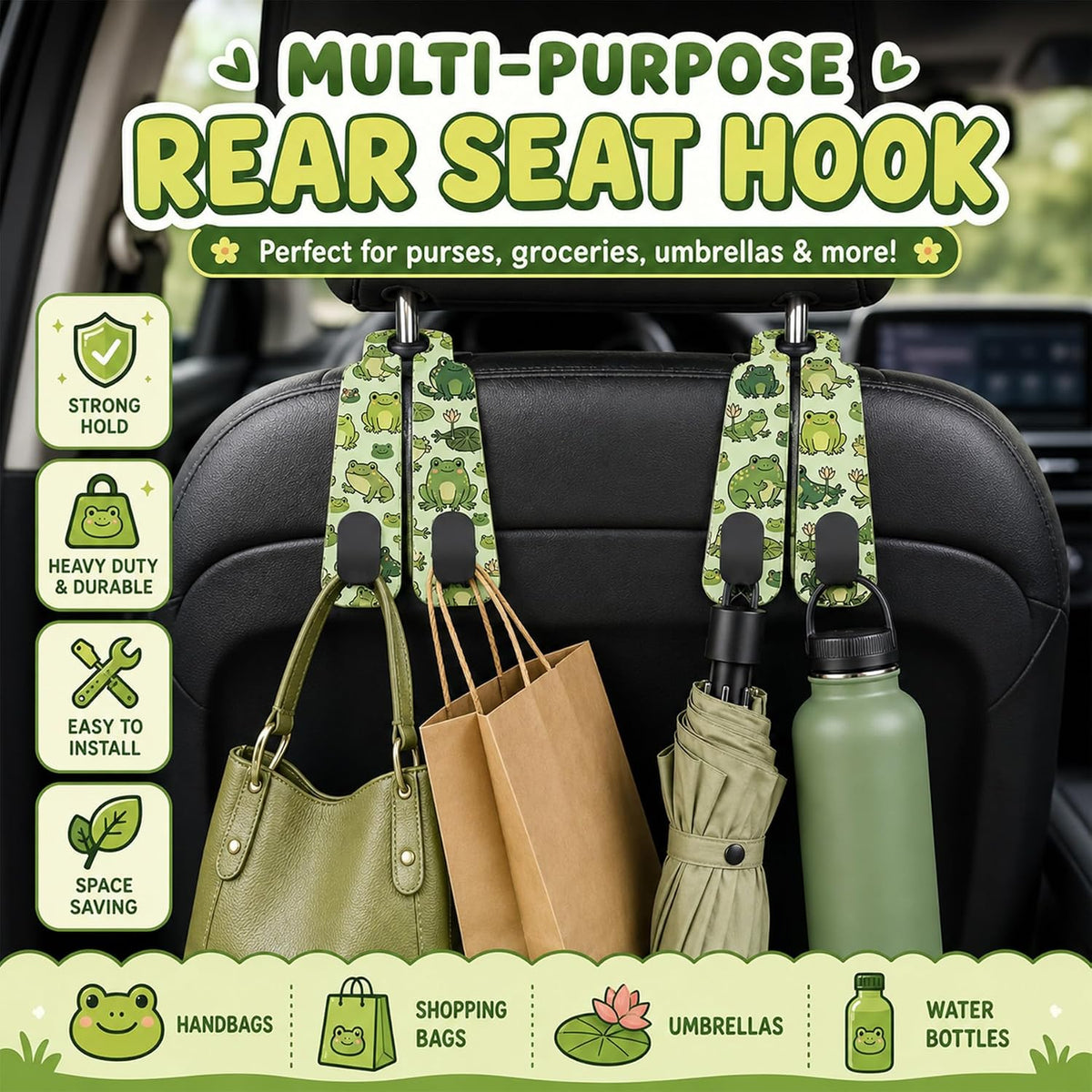 2 Pack Celestial Sun Moon Car Headrest Hooks for Purse Seat Hanger