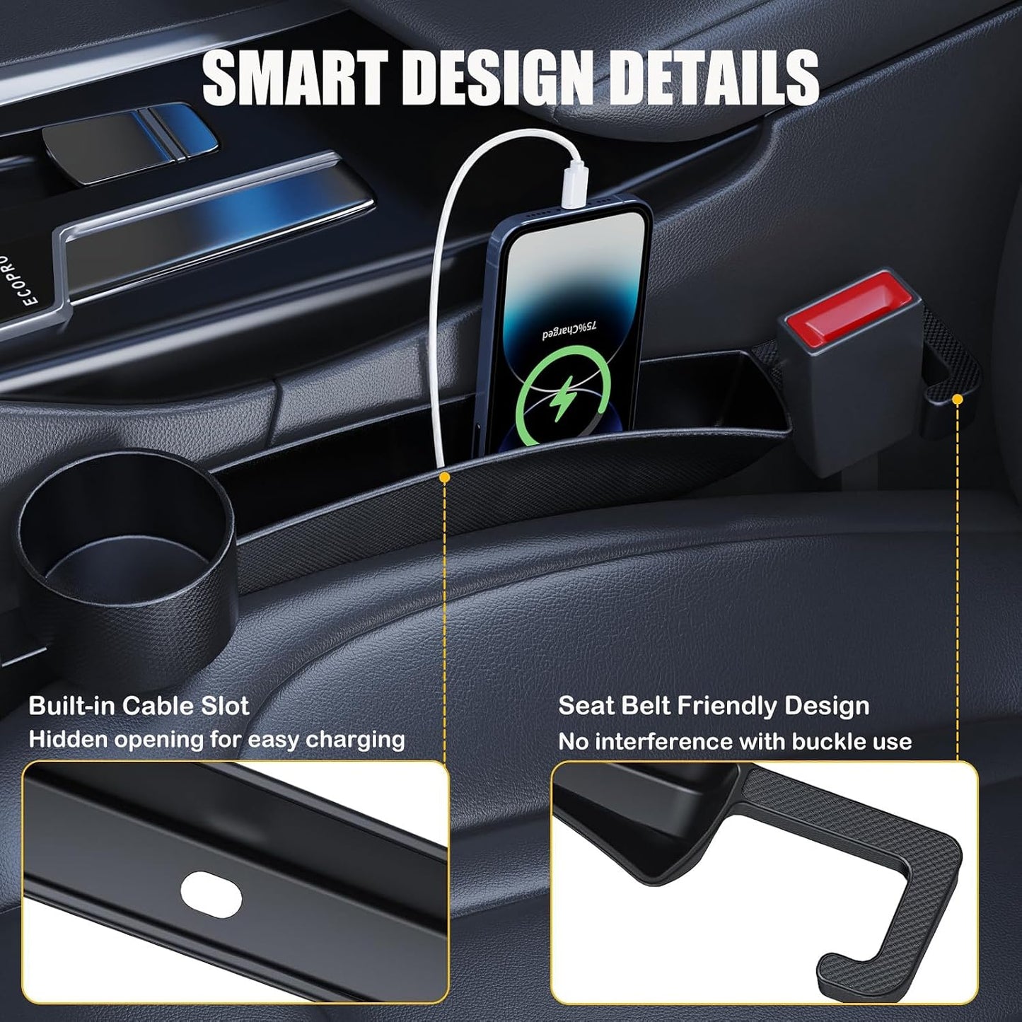 Car Seat Seat Filler 2-Piece Set to Fill the Void Between Seat Seat Blocker to Prevent Items from Drop, 4-in-1 Multifunctional Water Cup Holder Hook Large Capacity Storage Universal SUV Sedan Truck