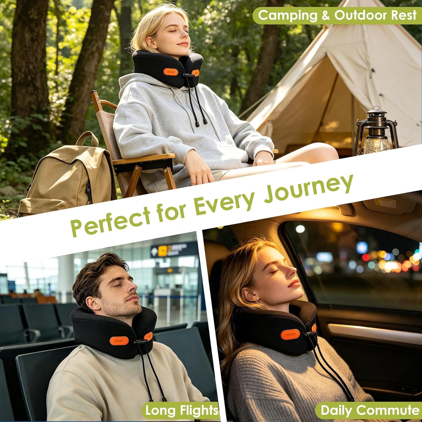 Premium Travel Pillow for Airplanes, Ergonomic Neck Pillow for Long Flights | 100% Pure Memory Foam Travel Neck Pillow with 360° Neck & Chin Support, U-Shaped Airplane Pillow, Petal-Shaped Support
