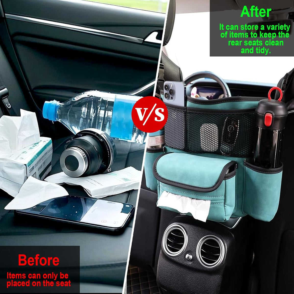 Car Handbag Holder Between Seats Suede Large Capacity Car Purse Holder Automotive Consoles, Fits Between Front Seats, Holds Wallet, Phone & Essentials (Blue)