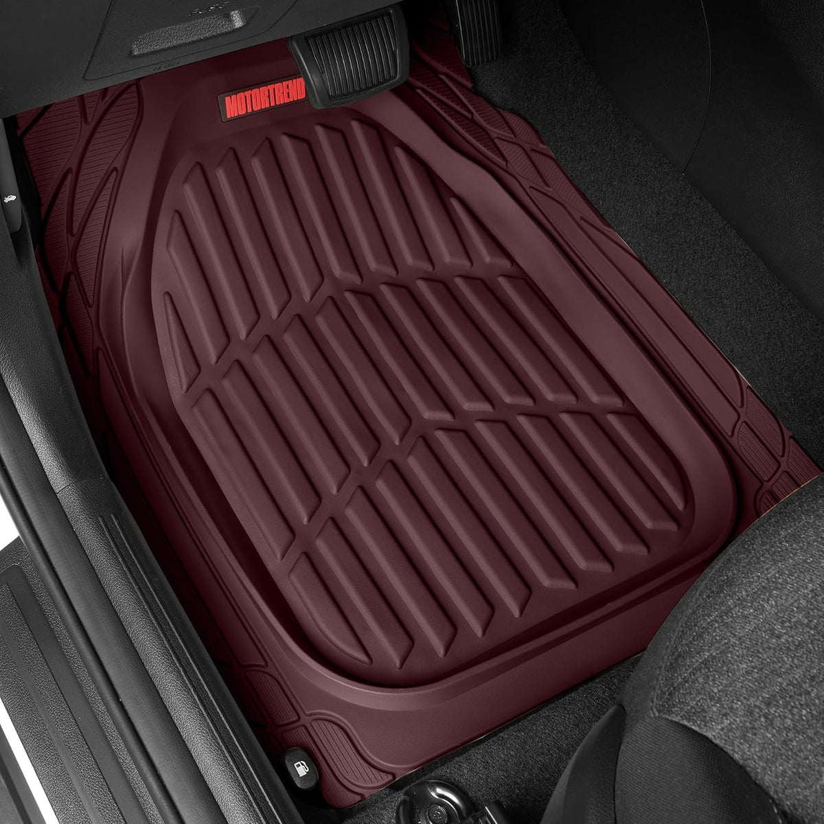 Motor Trend FlexTough Tortoise - Heavy Duty Rubber Floor Mats for Car SUV Van & Truck - All Weather Protection - Deep Dish (Burgundy)