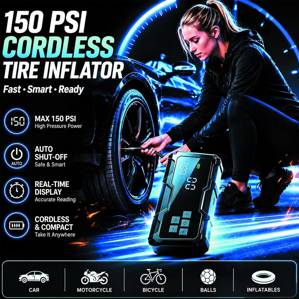 9000A Jump Starter with Air Compressor, Portable Tire Inflator, German-Tech Fast-Charging Power Bank Car Battery Booster for Car Owners Camping, Road Trips, Family Safety & Gift Giving