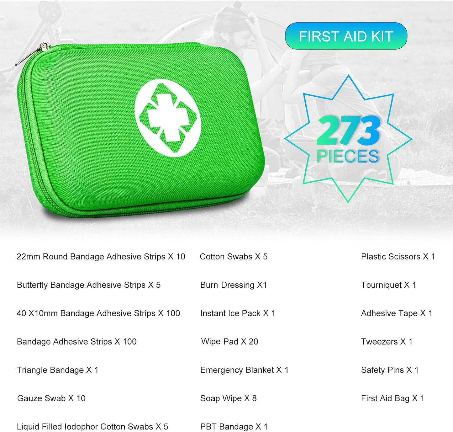 Small-Waterproof Car First-Aid Kit Emergency-Kit - Green 277Piece Camping Equipment for Camping Hiking Home Travel YIDERBO