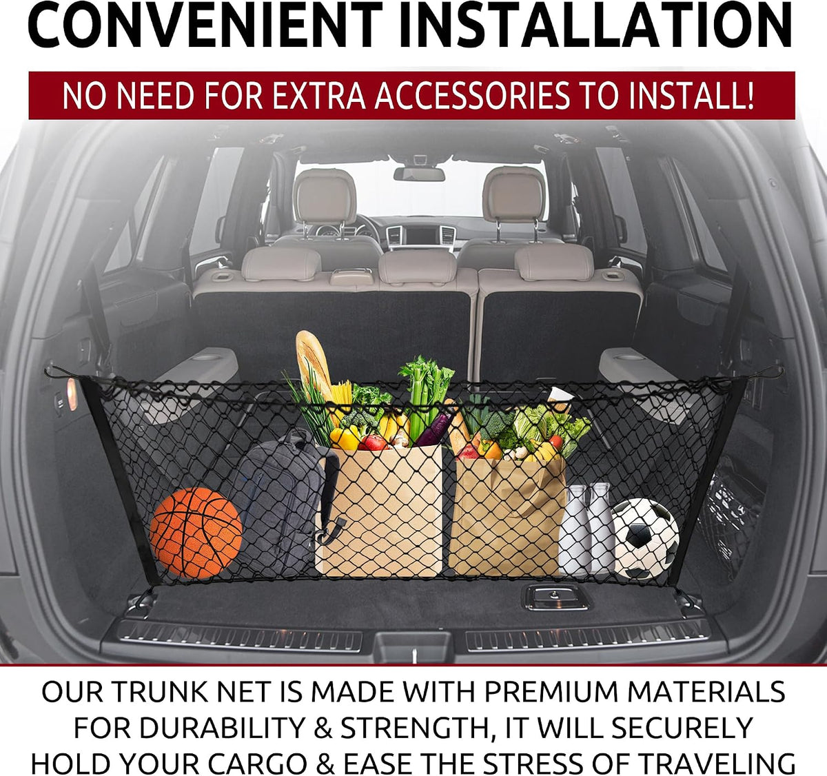 Envelope Style Trunk Mesh Cargo Net for Mercedes Benz GL350 GL450 GL550 GL63 2007-2013 - Car Accessories - Premium Trunk Organizers and Storage - Cargo Net for SUV - Vehicle Carrier Organizer