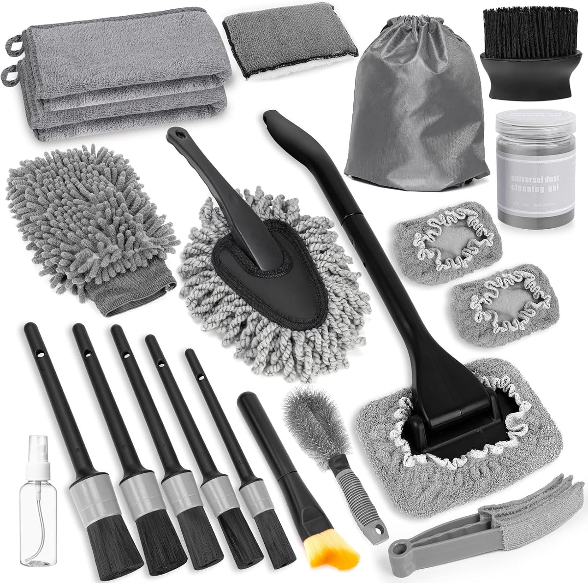 20Pcs Windshield Cleaner Tool - Car Interior Detailing Brush Kit with 200g Cleaning Gel, Microfiber Car Wash Mitt, Dash Duster & 2-Sided Scrubber, All-in-One Inside Car Cleaning Supplies Tool