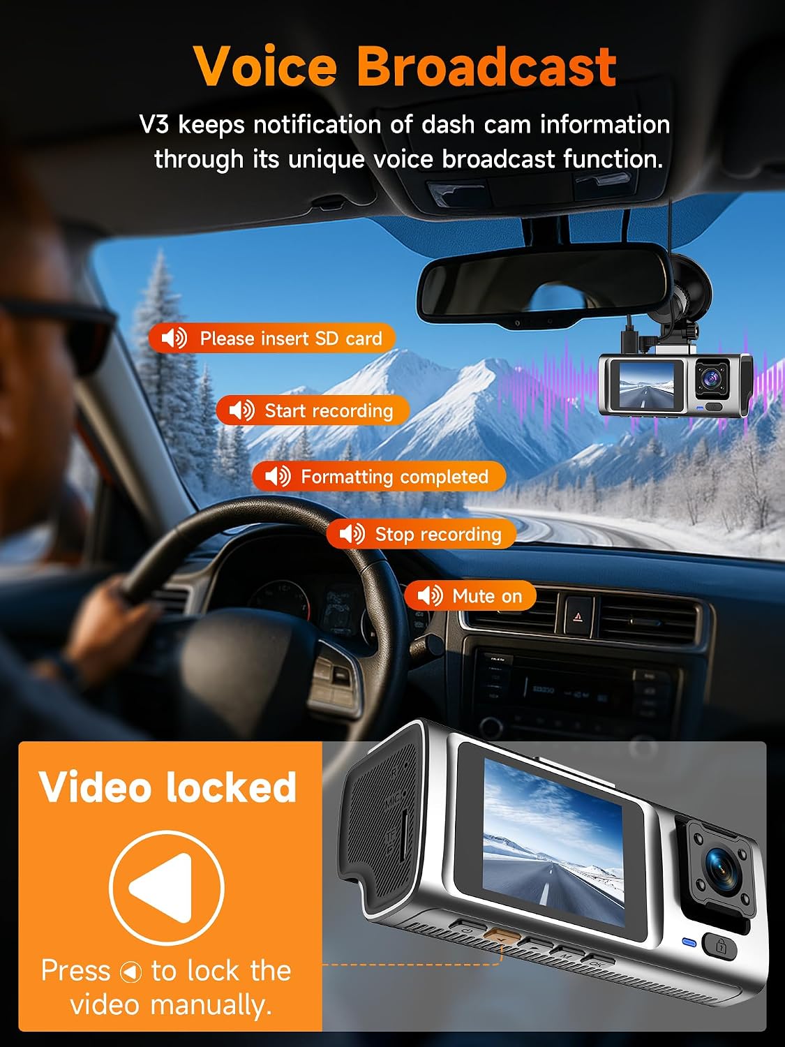 3 Channel Dash Cam Front and Rear Inside, 2.5K Front Cabin Recorder with Super Night Vision, WiFi App Control, Loop Recording, G-Sensor, 24H Parking Mode Dash Camera for Commuters & Family SUV
