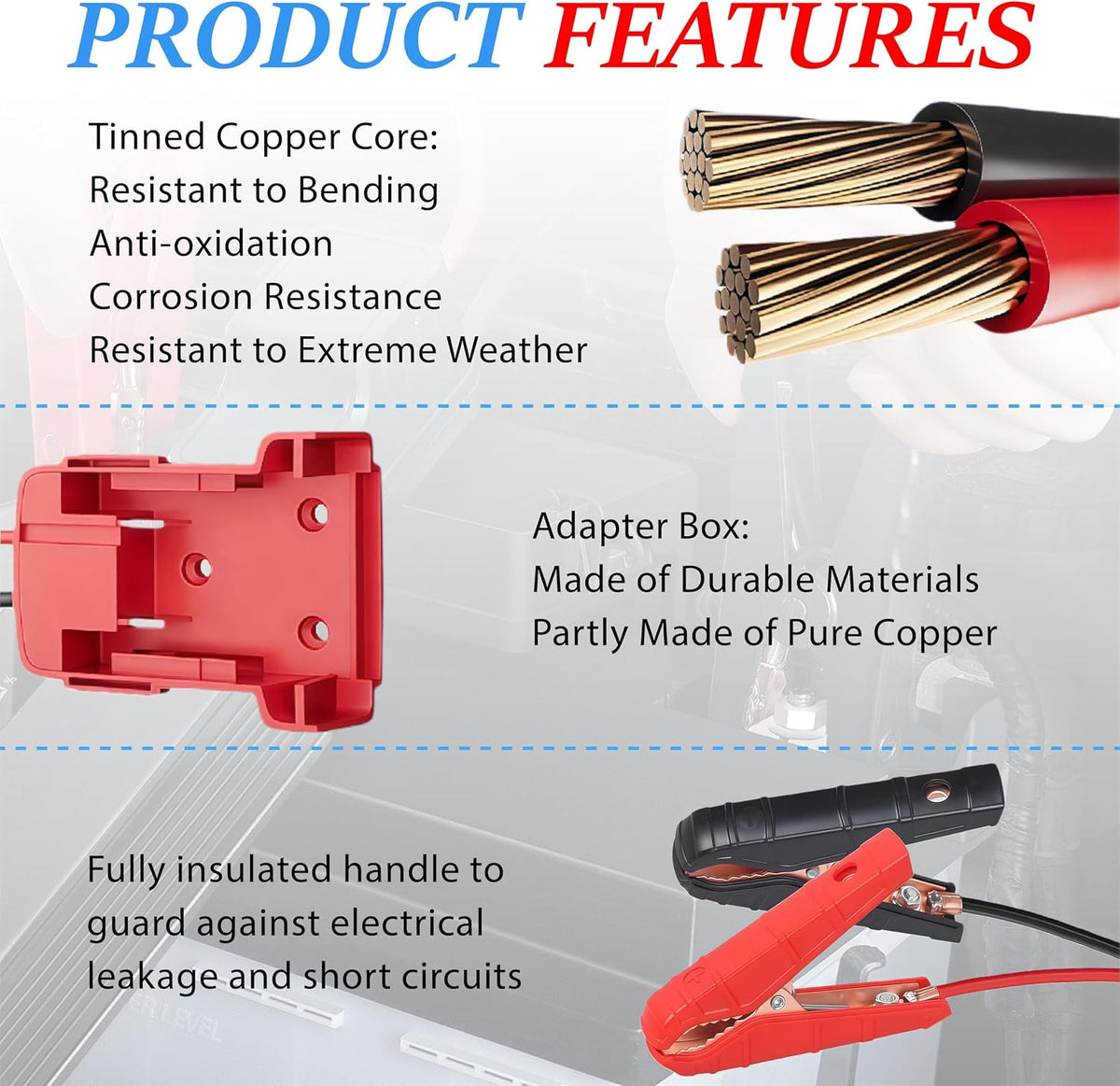 2FT 8AWG Silicone Jumper Cables Compatible with Milwaukee M18 Batteries