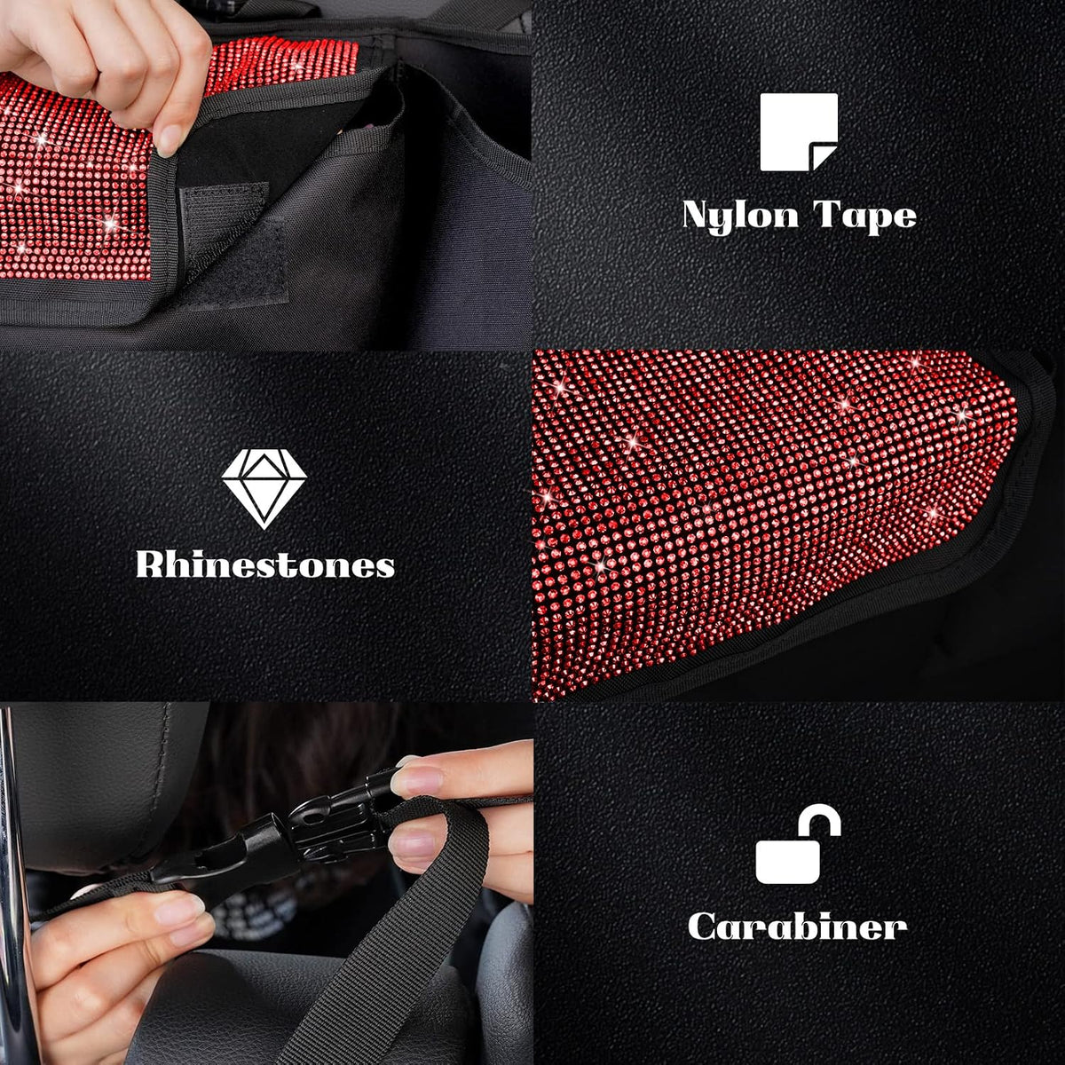 eing Car Trunk Organizer and Storage, Backseat Hanging Organizer for SUV, Truck, MPV, Waterproof, Collapsible Cargo Storage Bag with 5 Pockets, Bling Car Interior Accessories for Women,Red