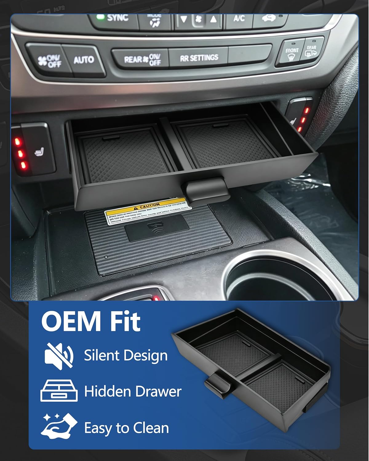 Center Console Organizer Tray for Honda Pilot 2016-2022/ Ridgeline 2017-2026/ Passport 2019-2025, Drawer Storage Box Insert, Hidden Cubby Organizer, Only Fit Models with Cubby