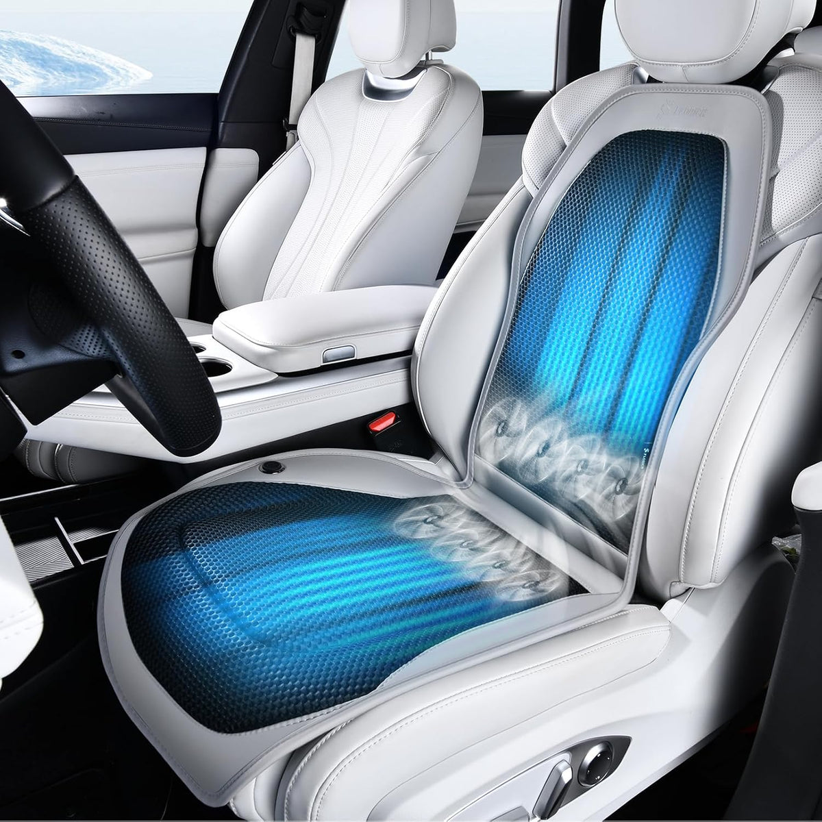 FLORICH Cooling Car Seat Cover Front Seat with Blowing&Suction, 12V-24V Ventilated Car Seat Cushion with 8 Turbo Fans, 3-Speed Adjustable Universal Fit Breathable Car Cushion for Summer Driving-Gray