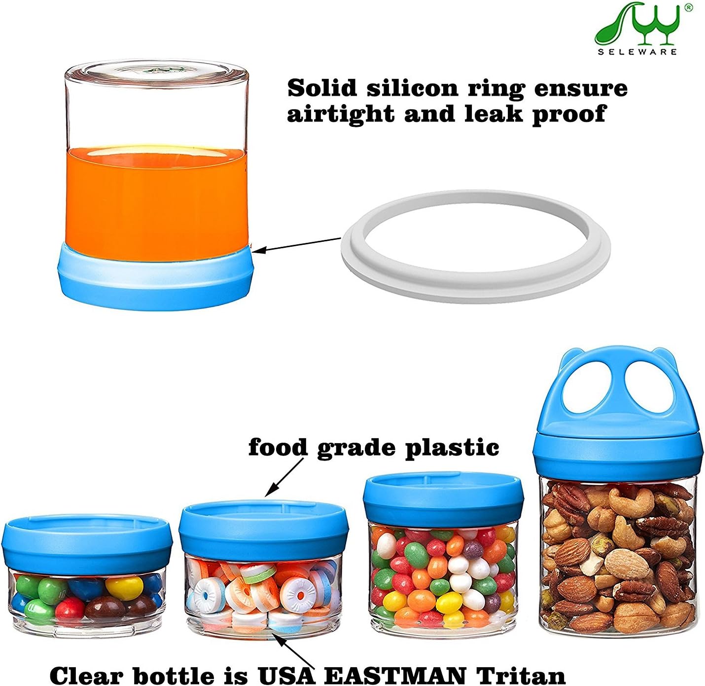 SELEWARE Blue Stackable Snack Containers for Kids Toddlers Adults, 31oz | Portable Food Storage Containers for Snacks Formula Powder Drinks and Travel, Twist Lock System Airtight Leak-proof BPA Free