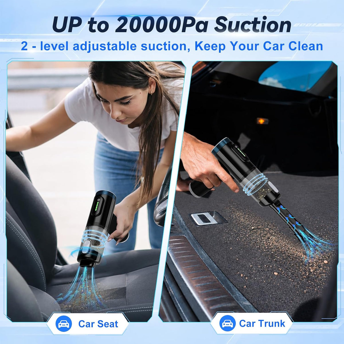 Handheld Car Vacuum Cordless, Foldable 20000Pa Portable Vacuum Cleaner with with Vacuum & Blower, Rechargeable with LED Display, USB-C Charging, Washable HEPA Filter for Car, Truck, SUV & Home