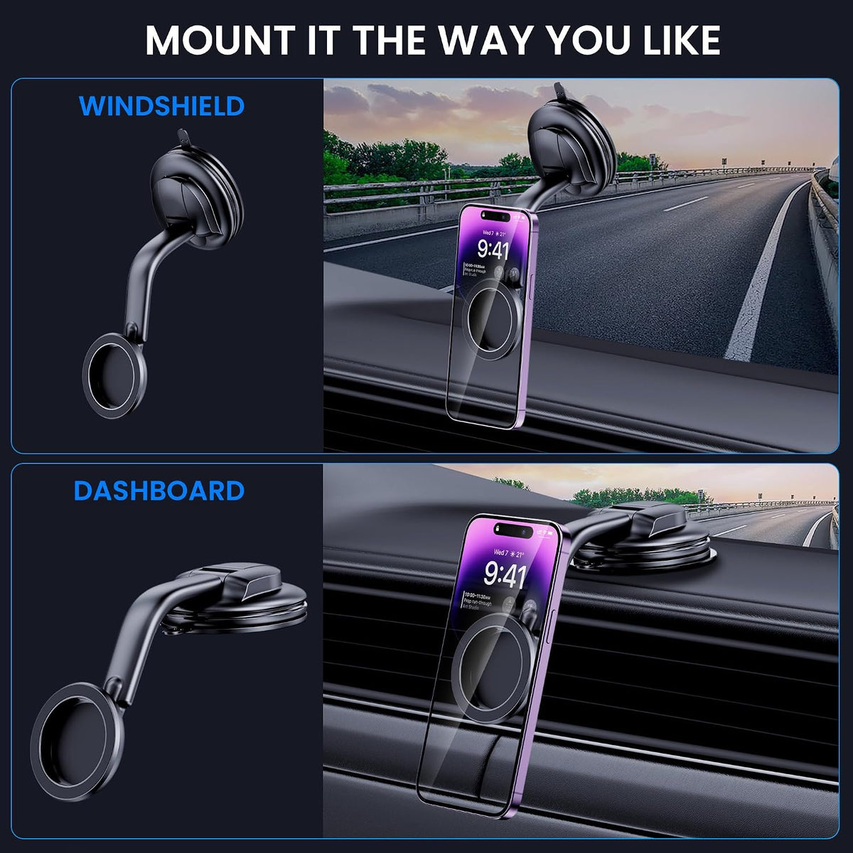 DOLYOFG for Magsafe Car Mount,【Strong Magnets & Low Profile】 Magnetic Phone Holder for Car Dashboard Windshield Universal Hands Free Car Phone Holder for iPhone 15 14 13 12 Pro Max Plus Android