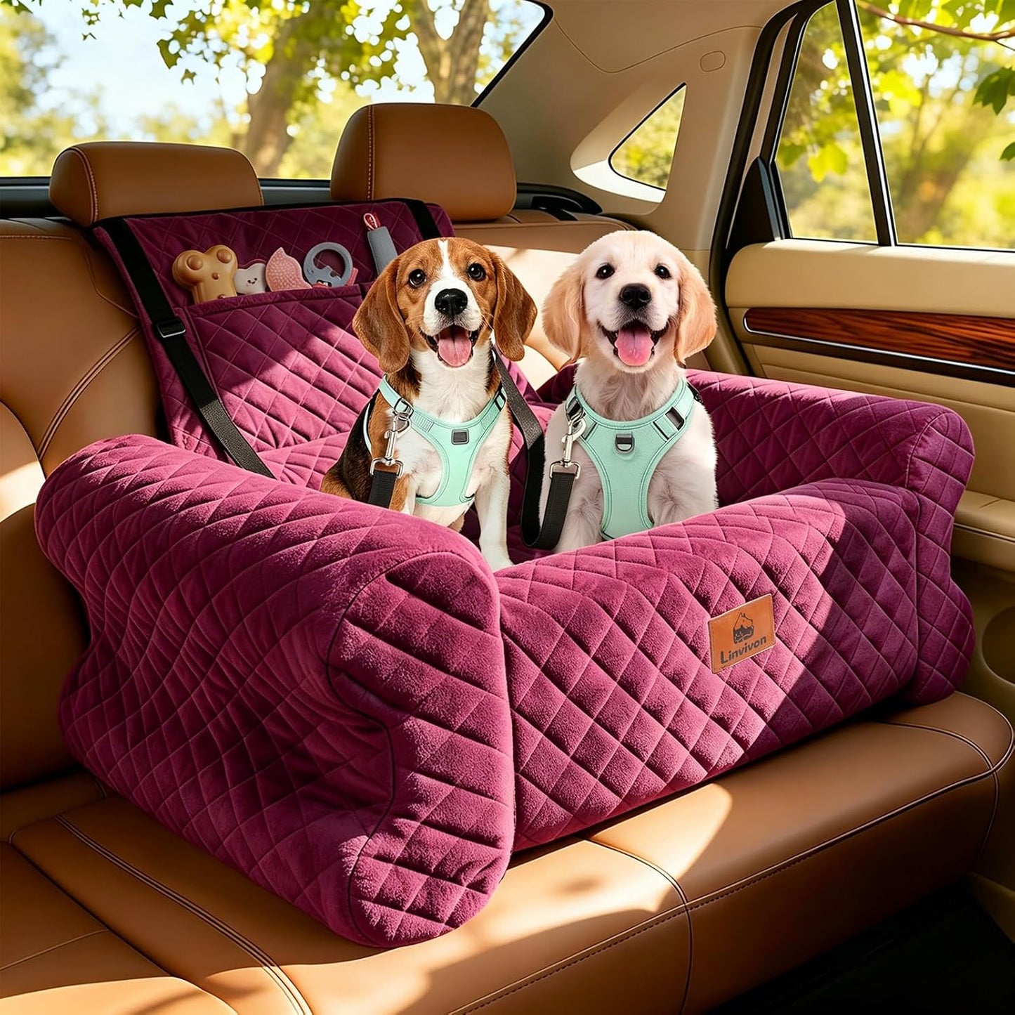 Dog Car Seat for Medium/Large Dogs up to 60 lbs, Memory Foam Dog Booster Seat with Thick Cushion, Pet Car Seat for Back with Detachable Washable Cover, Storage Pockets for SUV, Pick Up, Trunk, Black