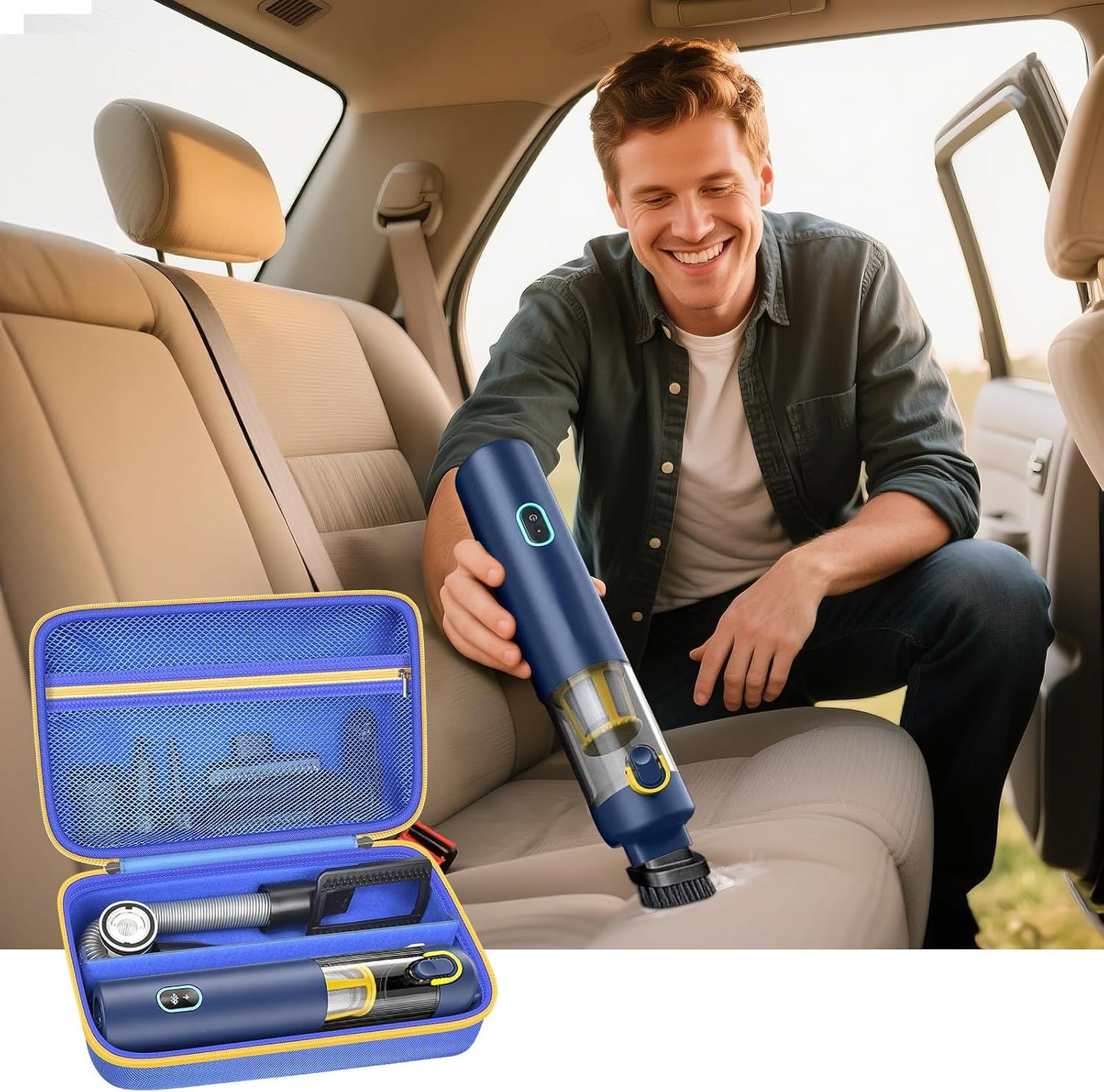 GWCASE Small Vacuum Car Case for Fanttik Slim V8 Apex/Mate, Case Only | Removable Divider, Mesh Pocket for Accessories, EVA Shell Protection for Trunk, Truck and Road-Trip Storage