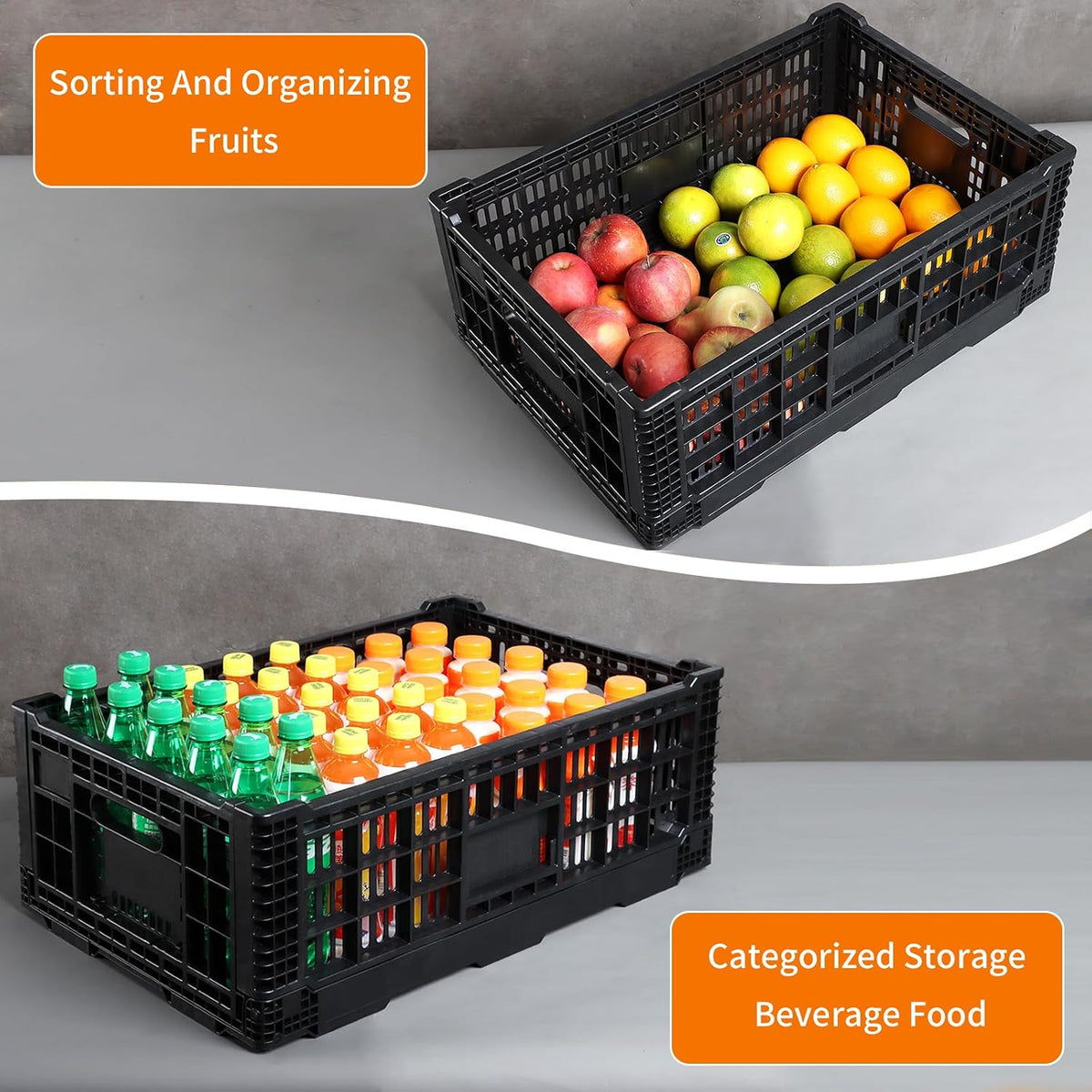 Collapsible Storage Bin Containe，52 Liter Transferheavy duty Black plastic storage box,milk crates heavy duty Transit storage (2)