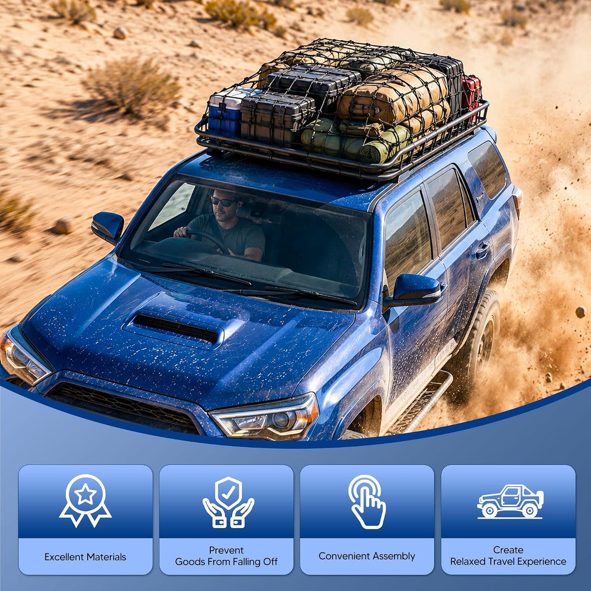 4"x 6" Cargo Net for Roof Basket and Pickup Bed with 24 Carabiners