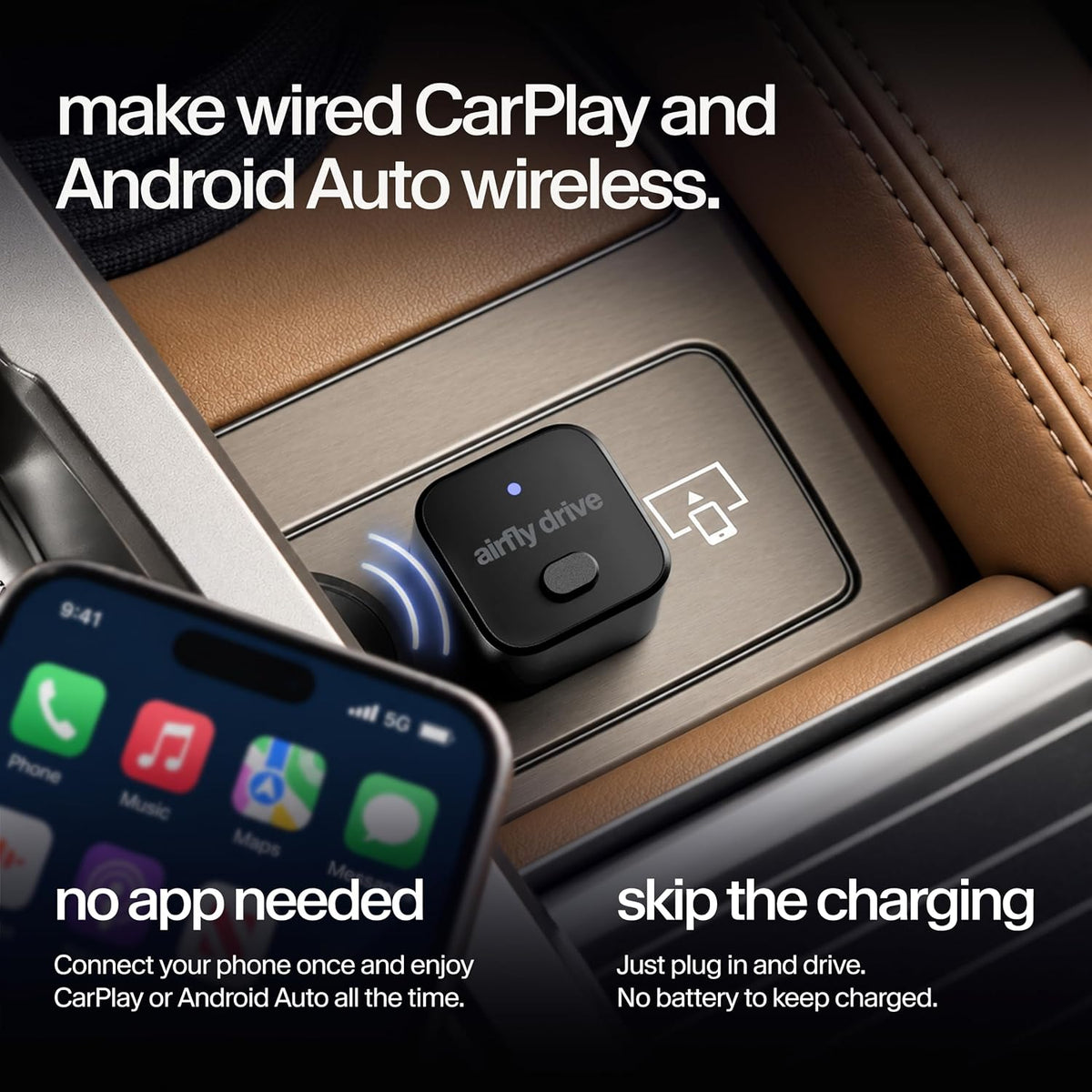 Twelve South AirFly Drive Wireless CarPlay & Android Auto Adapter, Black