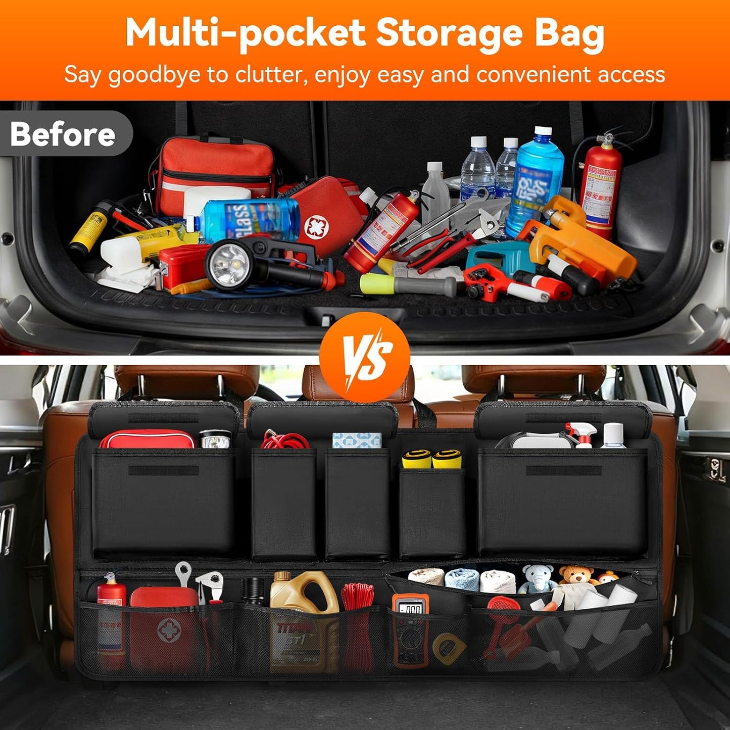Trunk Organizer for SUV, 35.5" x 18.2" Large Capacity Car Organizers and Storage, Backseat Hanging Storage Bag with 10 Pockets, Adjustable & Waterproof Car Interior Accessories for SUV Truck MPV