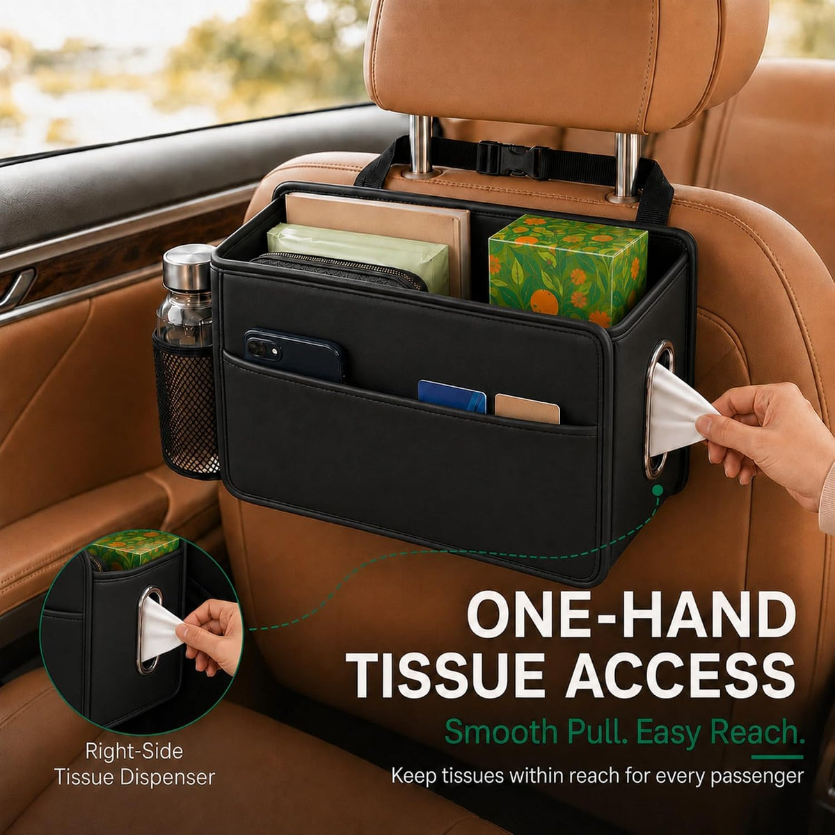 Noaman Car Seat Organizer Backseat Hanging Trash Can or Car Tissue Holder