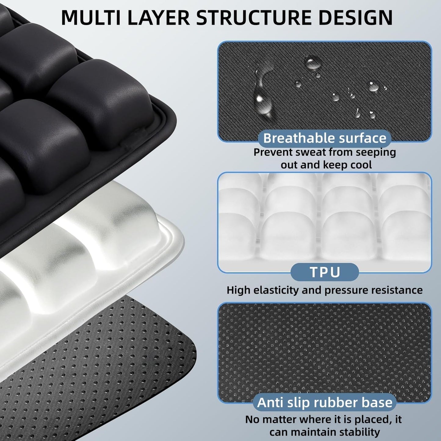 Sodurue Travel Cushion Airplane Seat,Airplane Seat Cushion for Long Flights,Press Type Air Inflatable Wheelchair Seat Cushion,49 Airbags,for Car,Office,Stadium,Ergonomic Comfort Support,Heavy Duty
