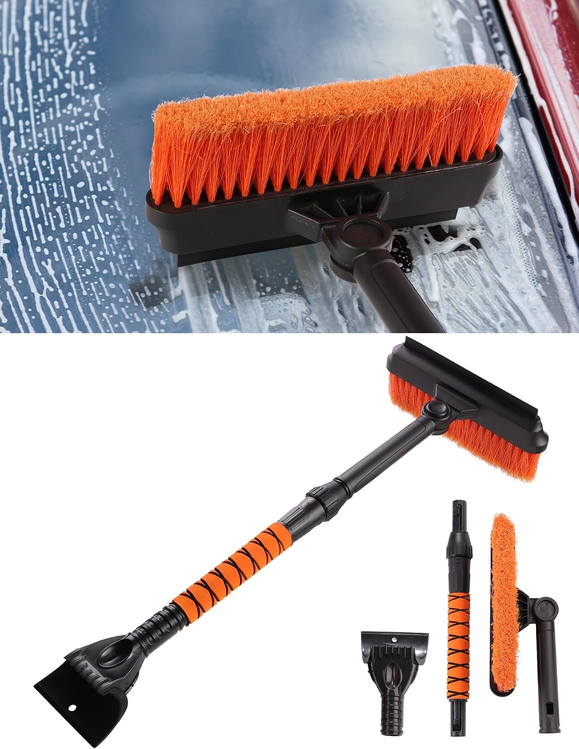 31.5" Ice Scrapers for Car Windshieldand and Extendable Snow Brush for Car with Foam Grip,360° Pivoting Brush Head for Car Truck SUV Home Winter Snow Removal