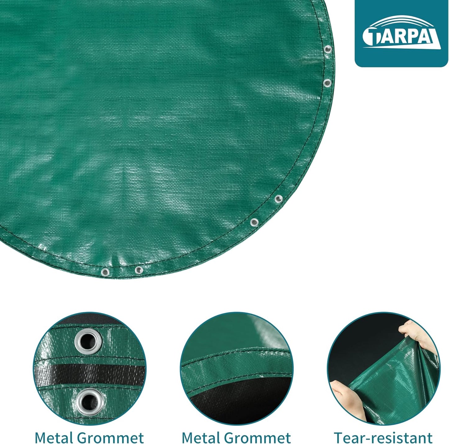 TARPAL 12ft Heavy Duty Round tarp Waterproof with Accessories 10mil Circle Tarps Multipurpose Outdoor Cover Pool tarp for Under Pool(Green/Black)