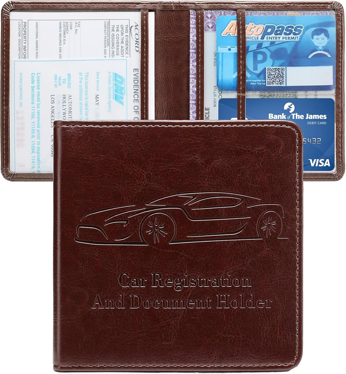 2-Pack Registration and Insurance Card Holder, Vehicle Glove Box Car Organizer with Magnetic Closure, Interior Pink Car Accessories for Documents, Cards, License Storage