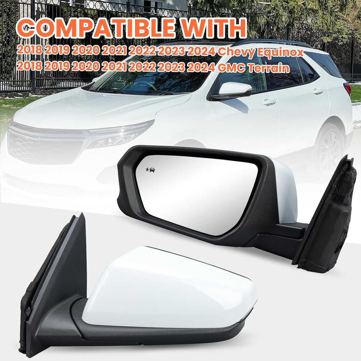 Driver Side Mirror for 2018-2024 Chevy Equinox GMC Terrain 8Pins(White)