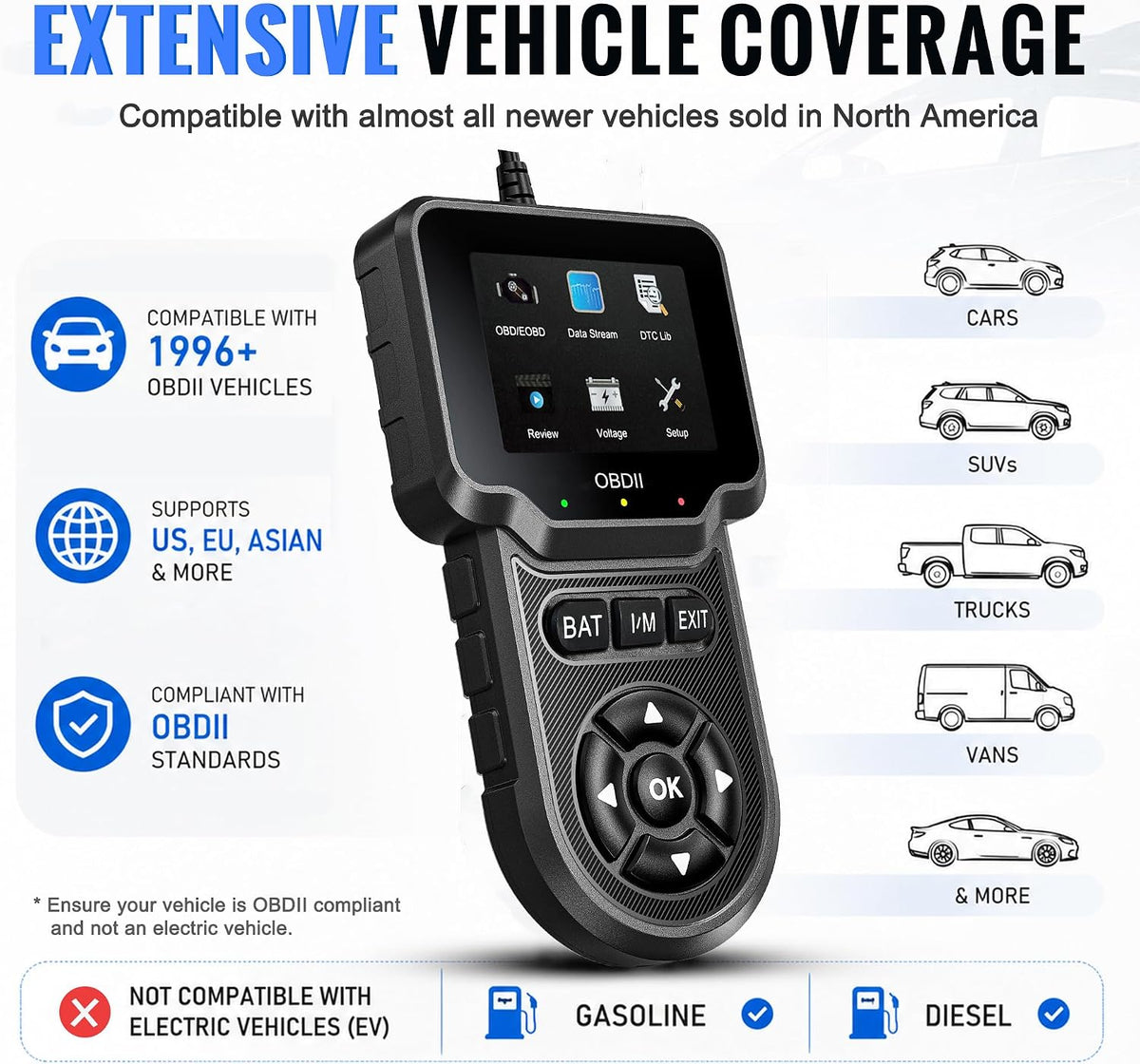 OBD2 Scanner, Check Engine Code Reader, Car Scanner Diagnostic Tool