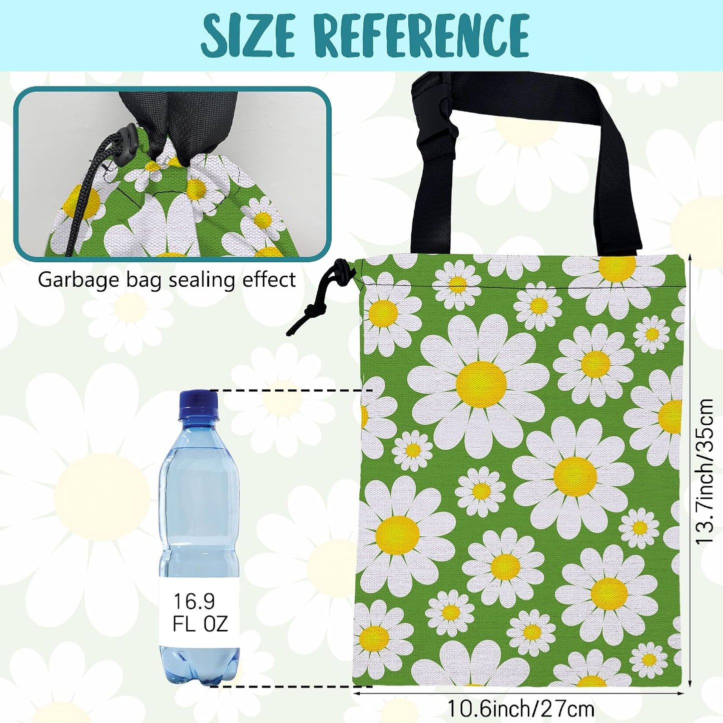 Car Garbage Bag Abstract Daisy Flowers Drawstring Car Trash Bag Hanging for Back Seat with Adjustable Buckle Canvas Vehicle Trash Can Easy-to-Install