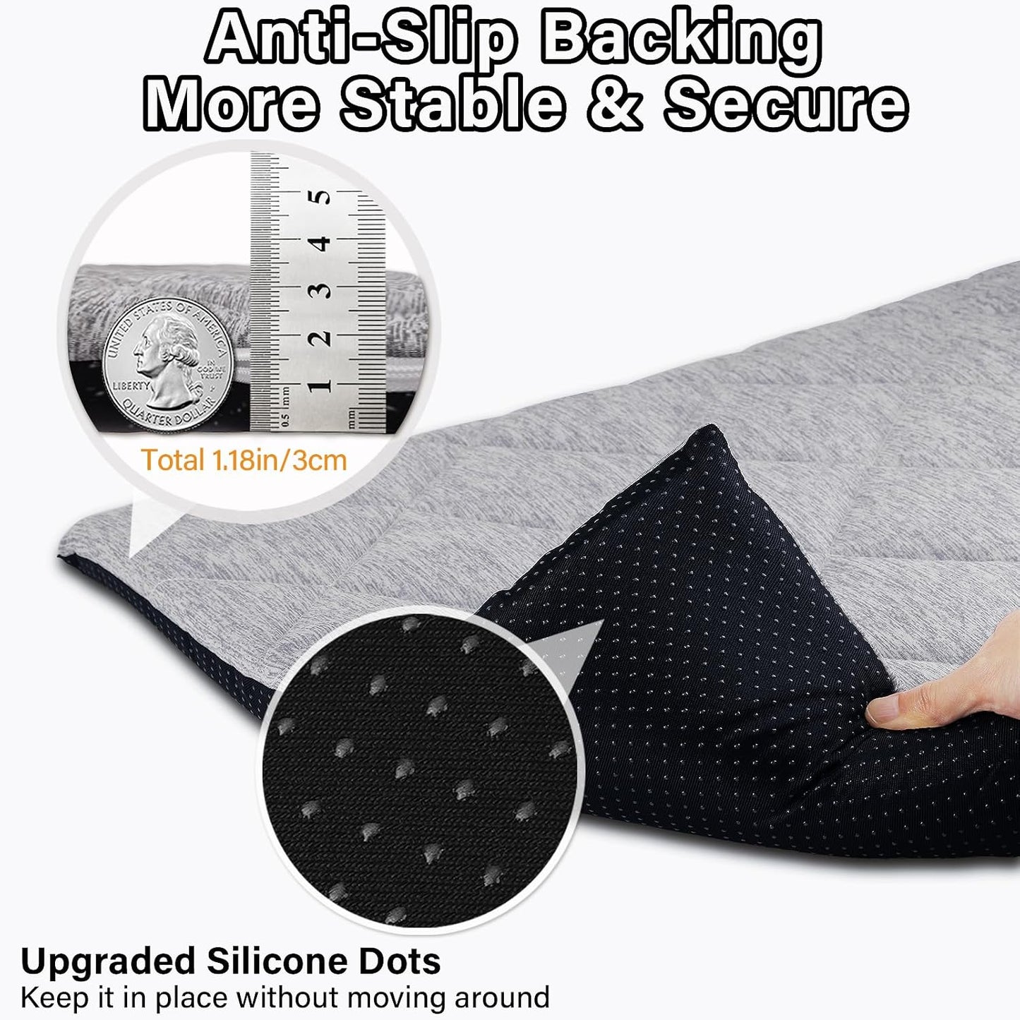 JoyBlooms Dog Bed for Car Back Seat, Dog Cooling Mat with 1.1in/2.8cm Thick Foam, Cooling Anti-Slip Washable Back Seat Pet Bed, 51.6in x 22.6in Fit on Backseat Extenders of SUVs and Small Trucks,Gray