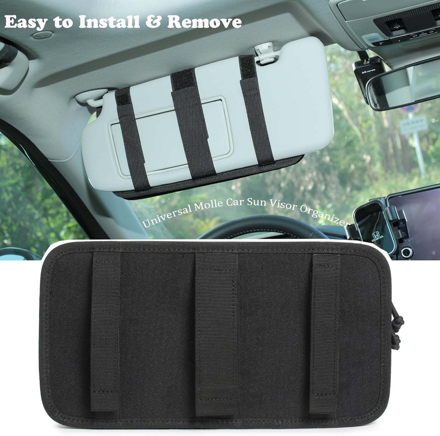Heavy Duty Molle Car Sun Visor Organizer with Card Storage,Glasses Clip | Semi-Rigid Molle Panel for Cars SUVs Pickups Trucks Tactical Visor Organizer Storage Pouch Car Sun Storage Pocket