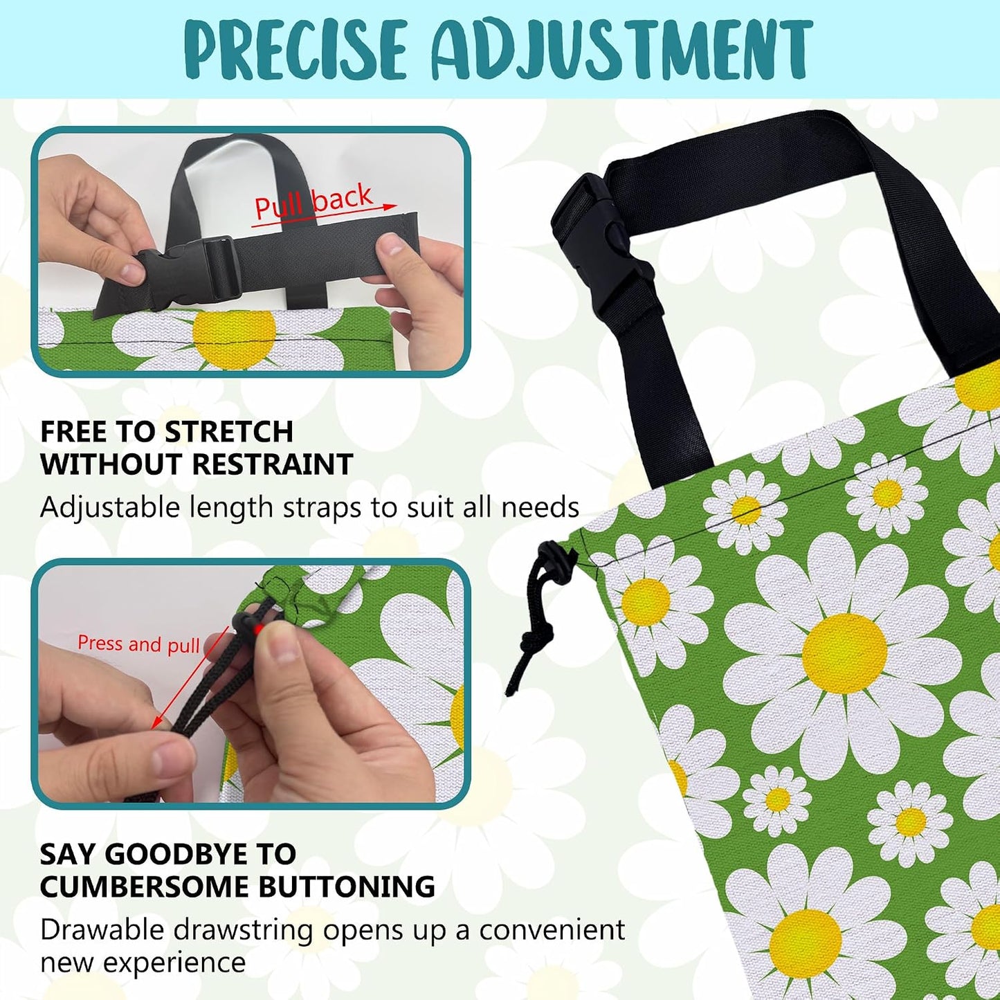 Car Garbage Bag Abstract Daisy Flowers Drawstring Car Trash Bag Hanging for Back Seat with Adjustable Buckle Canvas Vehicle Trash Can Easy-to-Install