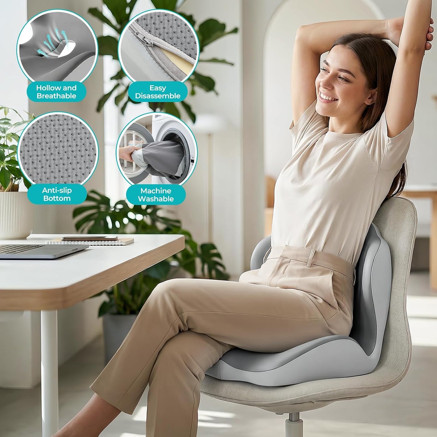 Seat Cushion with Lumbar Support Pillow for Truck Driver, Memory Foam Chair Cushion for Tailbone Pressure Relief & Long Driving, L-Shaped Ergonomic Non-Slip Seat Cushions for Car,Truck,Desk,Chairs