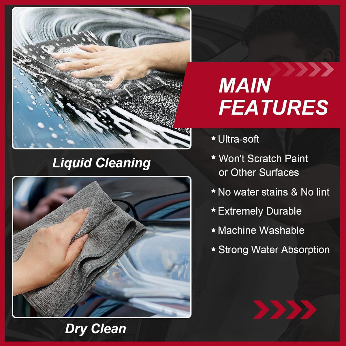 Oudain 200 Pcs Microfiber Cleaning Cloth 16x16 Inch Microfiber Towels for Car Ultra Absorbent Cleaning Rags Reusable Lint Free Streak Free Detailing Towel for Car Washing Drying Dusting (Gray)
