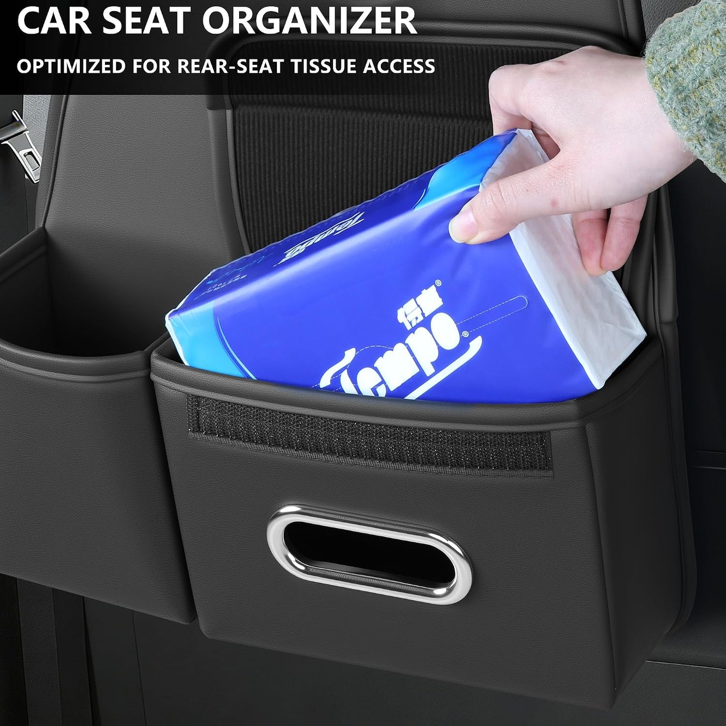Upgrade Seat Back Organizer for Car – PU Leather Multi-Pocket Hanging Storage Bag with Bottle Holder & Travel Tidy Pouch Pocket Kids, Tissue Holder Large-Capacity Backseat Organizer , Black 1PC