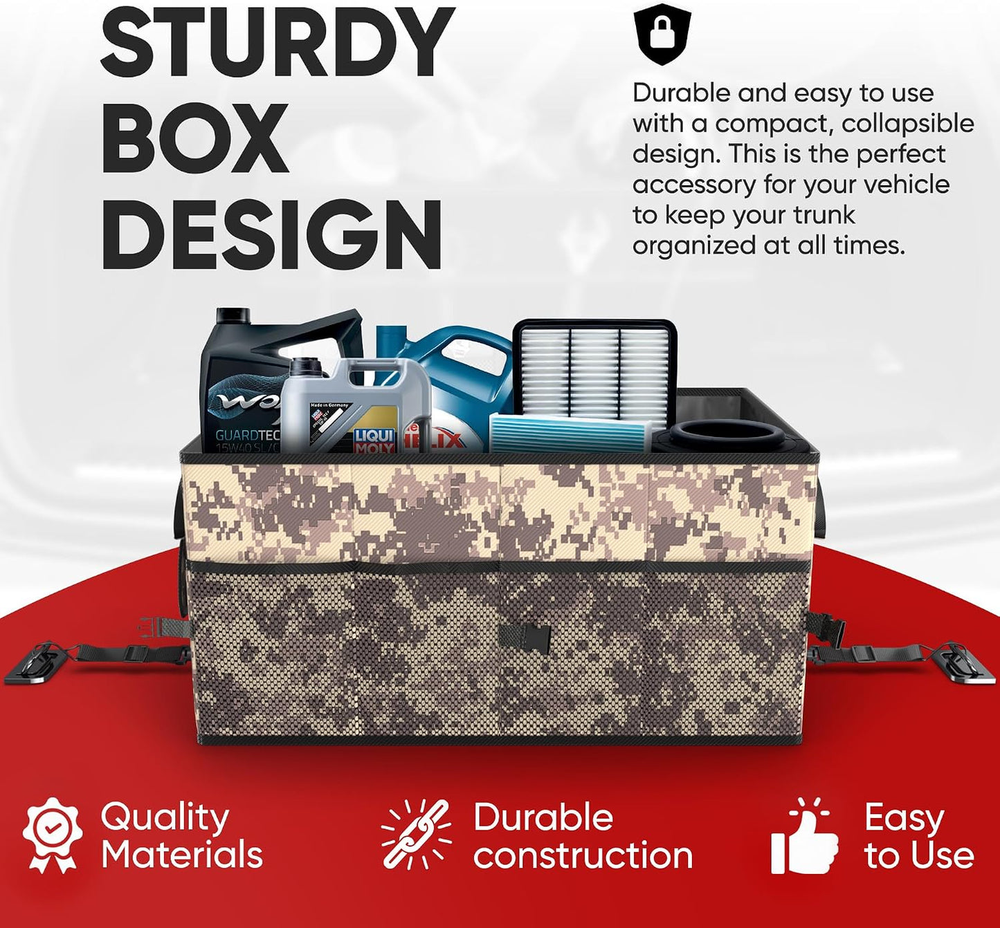 FORTEM Trunk Organizer For SUV Car Trunk Organizer, Foldable Storage, Car Accessories for Women Men, Collapsible Bag, 600D Oxford, Non Slip Bottom, Straps, Soft Cover (50L)