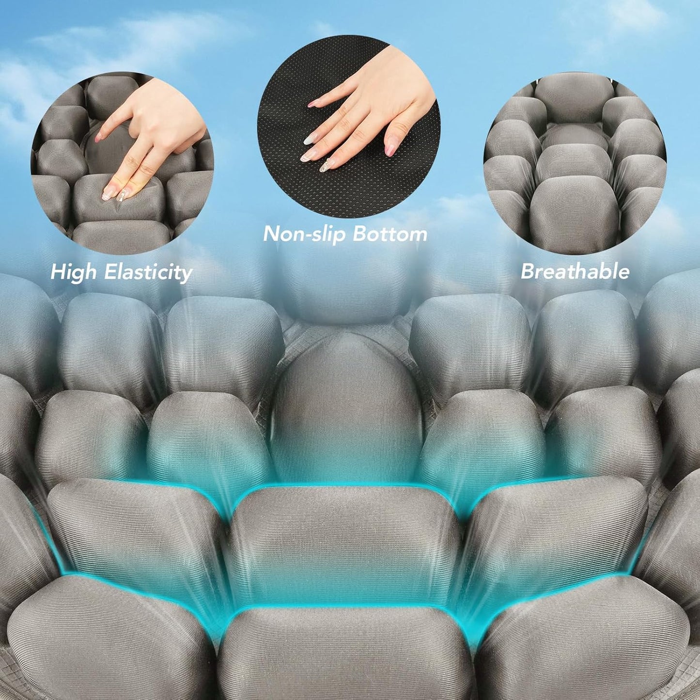 Travel Seat Cushion with 3D Air Inflatable Pressure Relief Design | Pressure Relief Cushion for Long Sitting, Portable Support Pillow for Home, Airplane & Daily Use, Tailbone Comfort Support