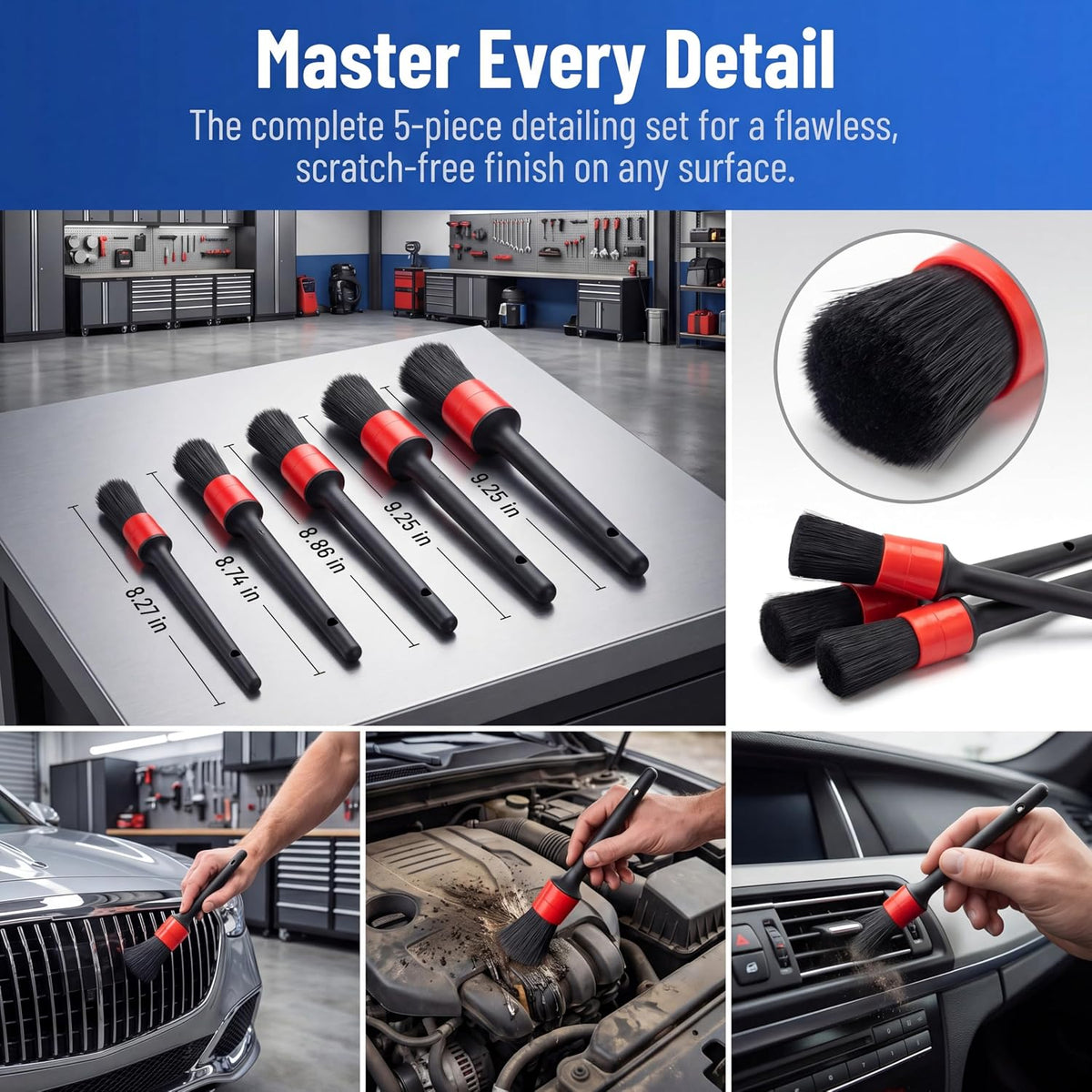 Complete Car Detailing Kit 15 Pieces, Includes Wash Mitt, Microfiber Towels, Wheel Brush, Detail Brushes & Portable Carry Bag