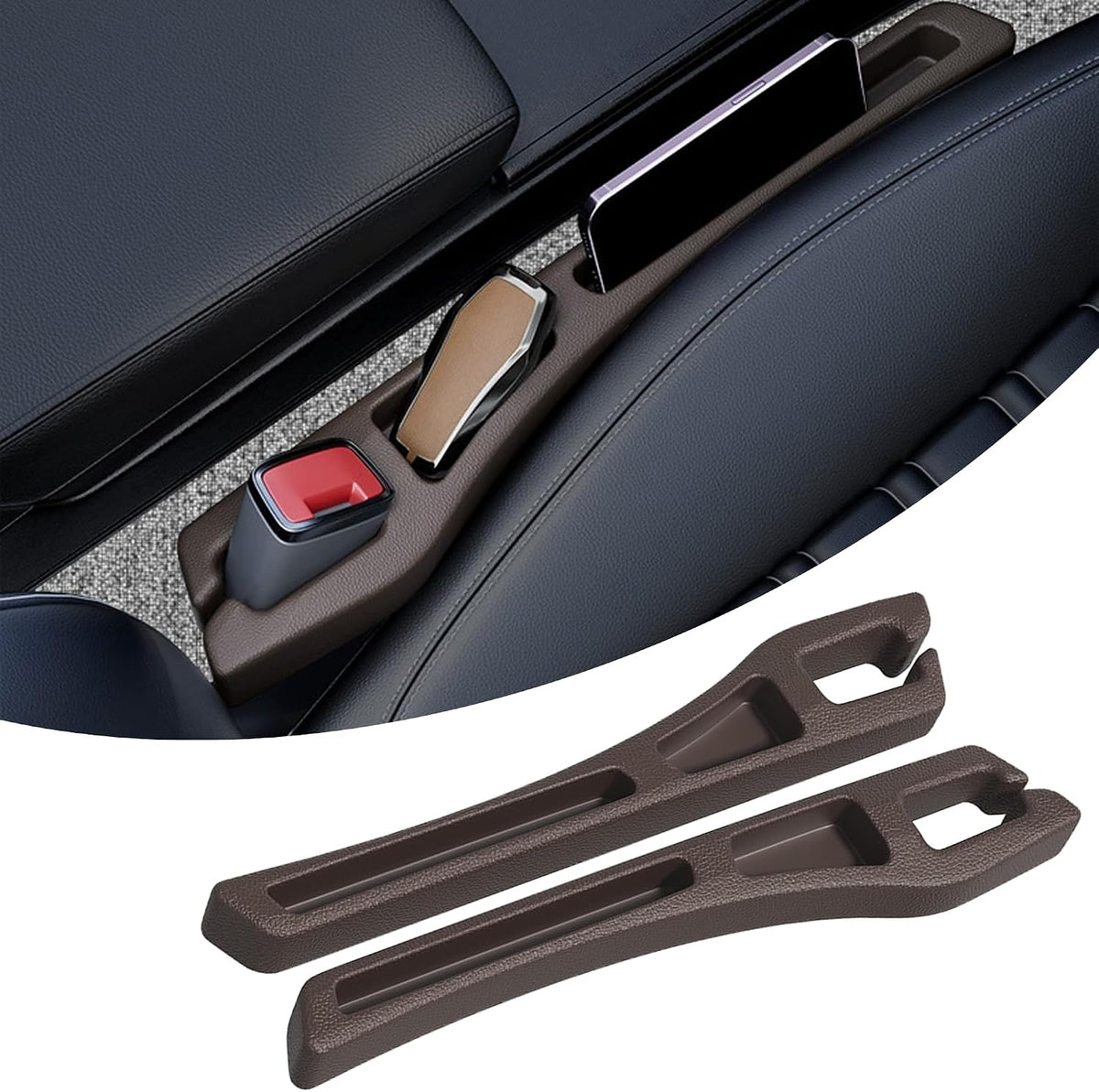 2PCS Car Seat Gap Filler Organizer, Multifunctional Car Gap Filler with Fill and Storage Function for Storing Phones Keys Cards, Universal No Drop Seat Guard for Cars (Beige)