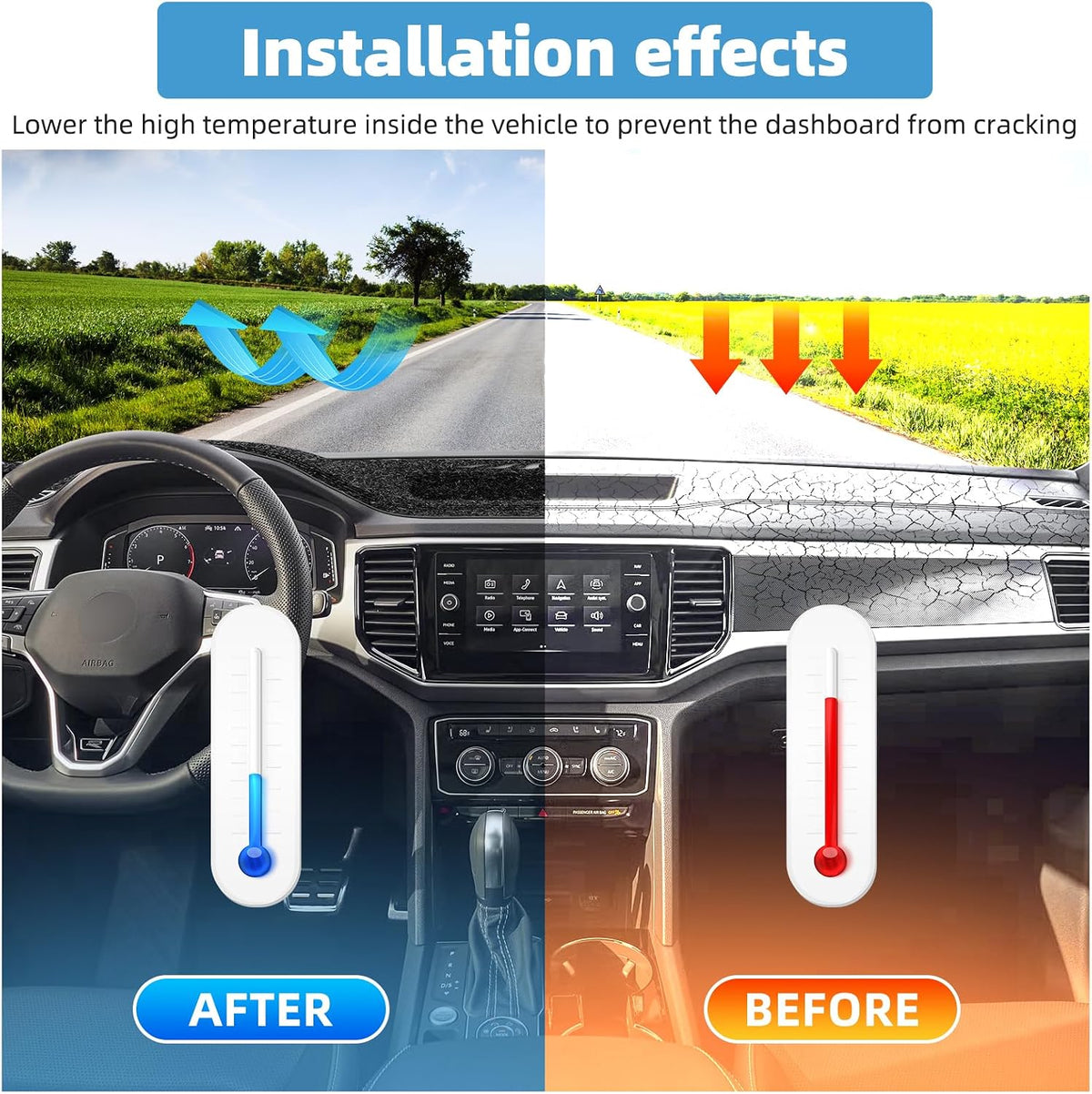 Dash Cover Mat Compatible with Volkswagen Atlas 2018-2023 Non-Slip Dashboard Cover Mat Sunshade UV Rays Protector Interior Accessories