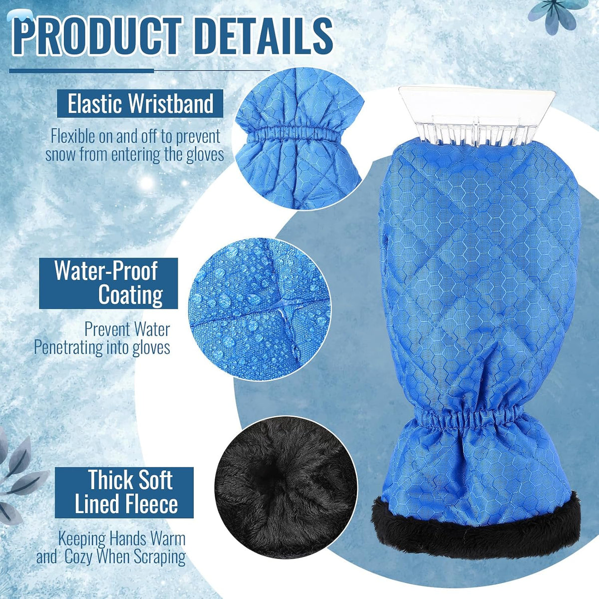 WILLBOND Ice Scraper with Glove Waterproof Ice Scrapers for Car Windshield No Scratch Comfortable Removal Snow Mitt Glove Windproof Warm for SUV Vehicle Truck Snow Quickly Removal