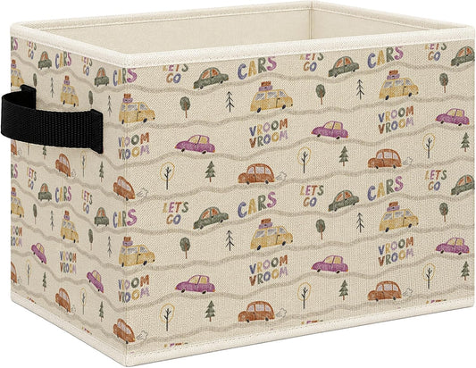 Vintage Car Nursery Foldable Storage Bins Box with Handles, Neutral Car Vehicle Collapsible Toys Books Clothes Organizer Basket for Kids Nursery Room Bedroom Bathroom Playroom