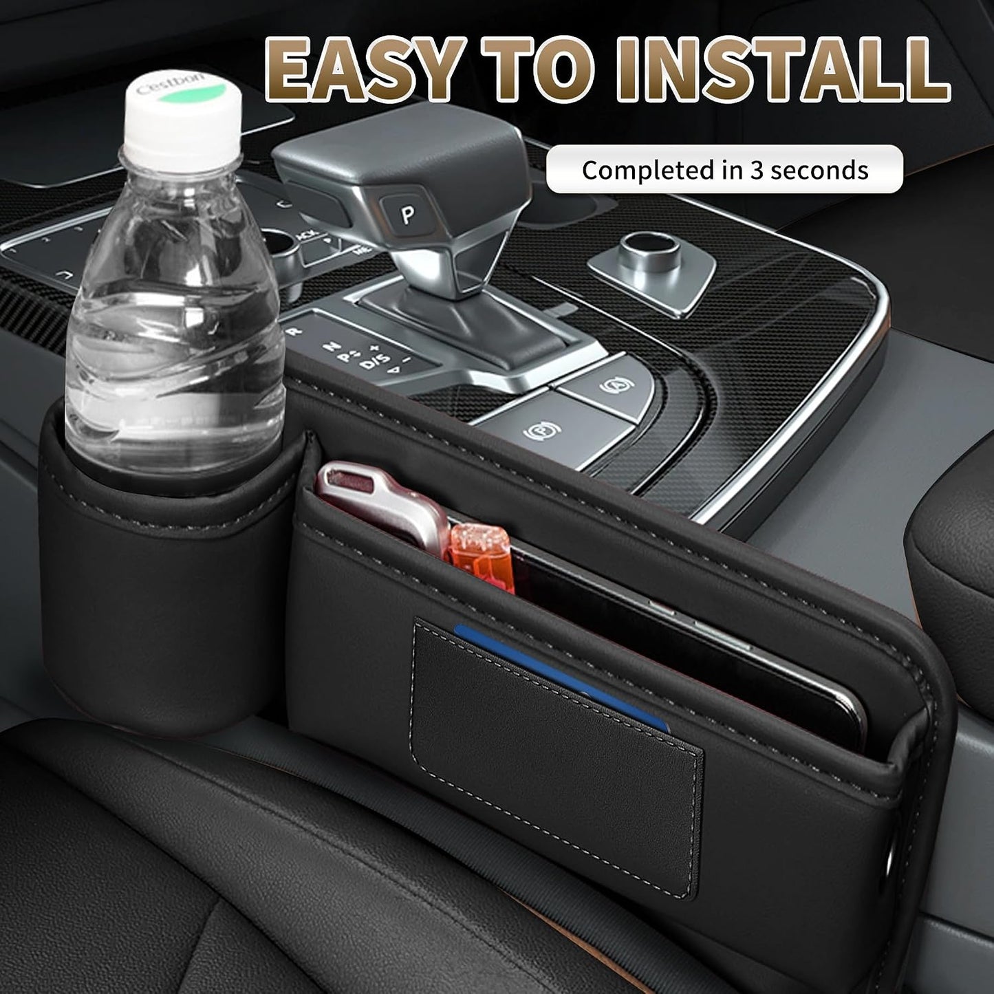 Kwak's Car Seat Gap Filler Organizer 2pcs – Fits 0.2“–1.2” Seat Gaps, Premium PU Leather Seat Gap Plug for Car SUV Truck, Stops Phone/Keys from Dropping, Extra Cup Holder for Car (Black)