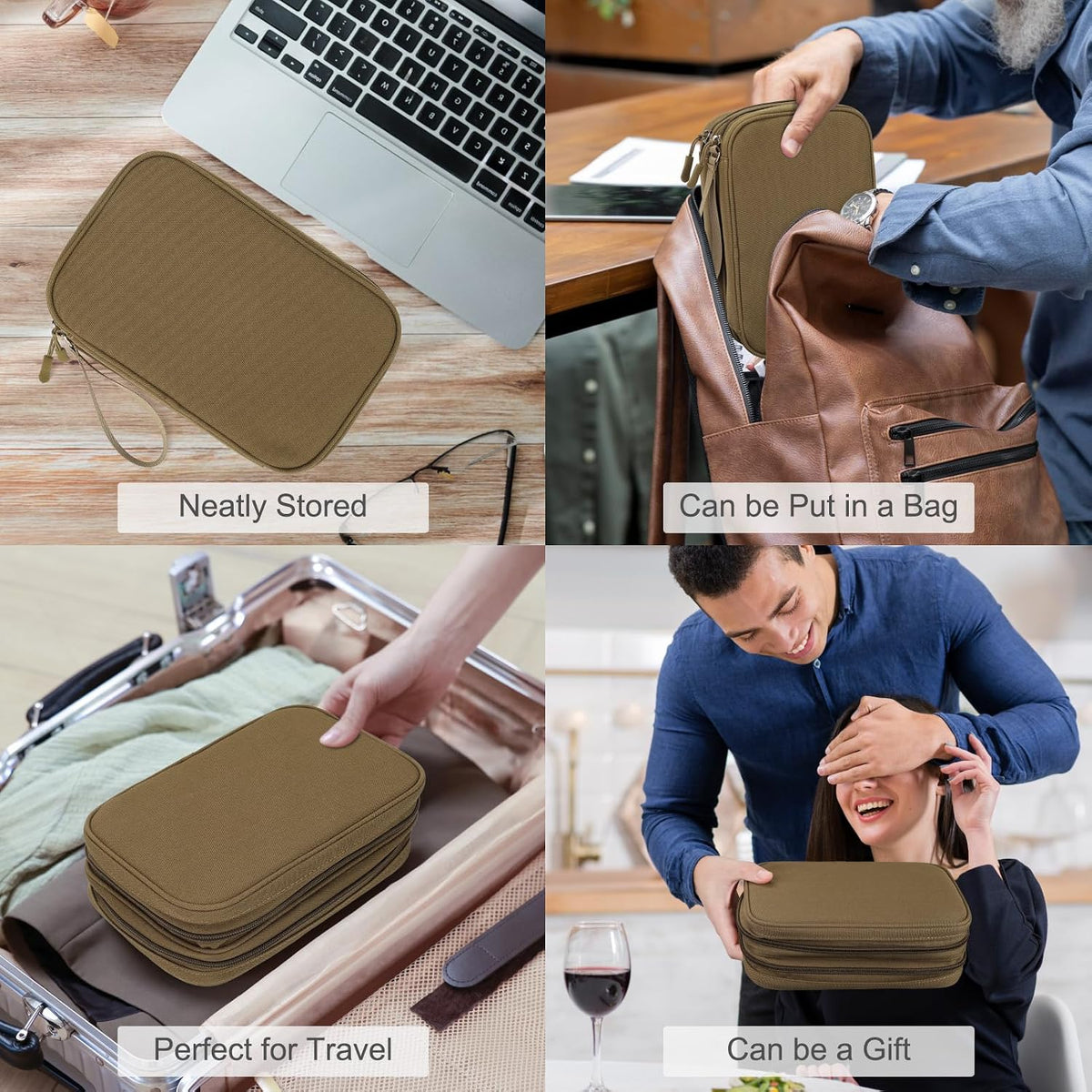 FYY Electronic Organizer, Travel Tech Pouch Bag, Large, Brown