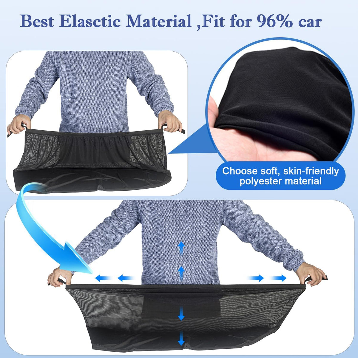 Upgraded Car Rear Side Window Shades, Breathable Mesh Stretch Window Covers Screens for Camping, UV Protection, Block Sun Glare,Privacy Protection,Fit for 97% of Cars -2 Pack
