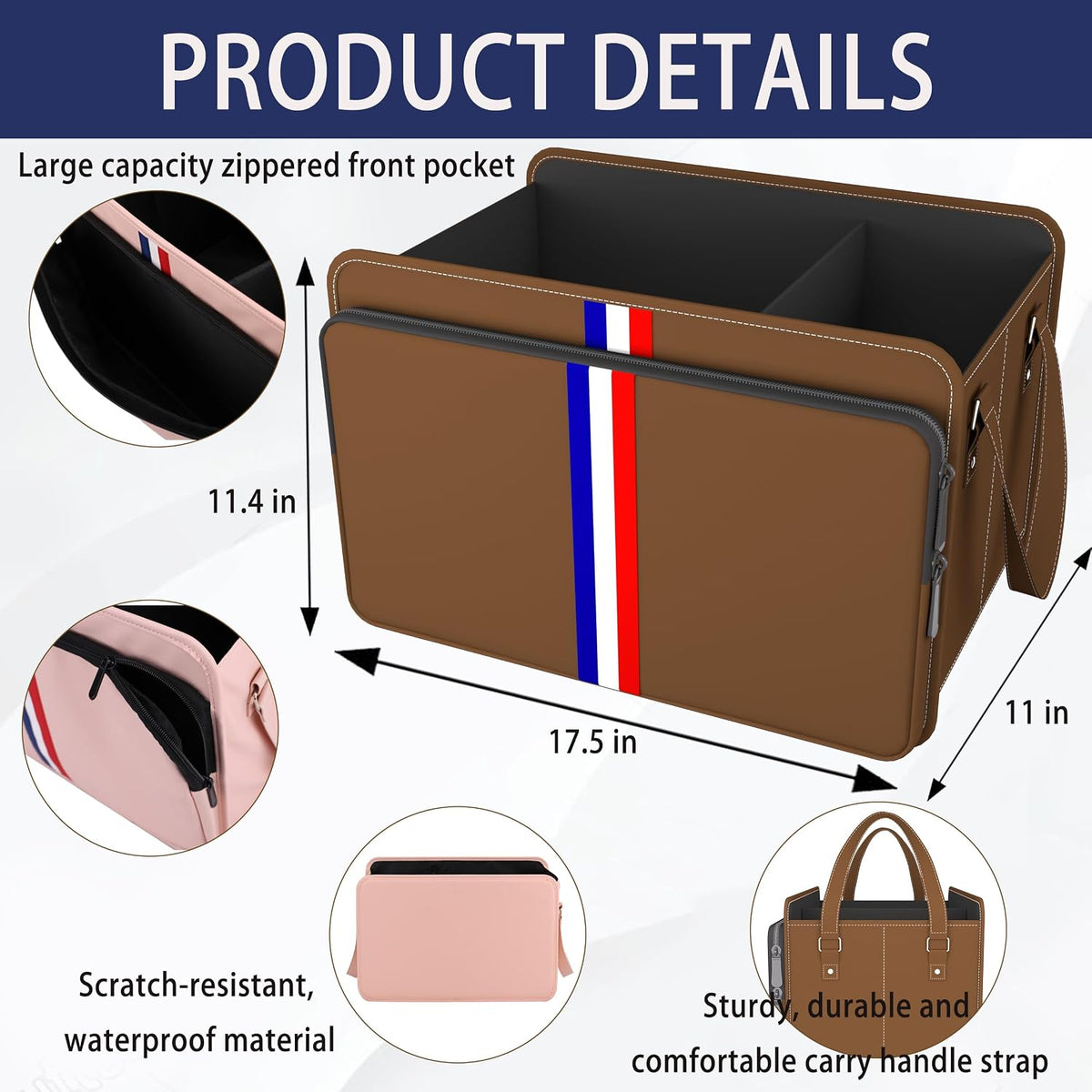 Homeve Trunk Organizer for Car, Waterproof Collapsible 3 Compartments Car Organizer, Foldable Storage for Car Accessories, Tools, Sundries for Women Men, Tote Bag (Brown, Standard)