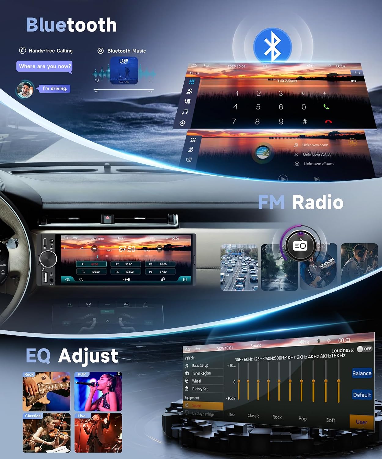Single Din Car Stereo with Wireless CarPlay & Android Auto, 6.28" Incell Touchscreen Car Radio, Bluetooth, FM, USB, SWC, EQ, Backup Camera Included, 1 Din Car Audio Receiver